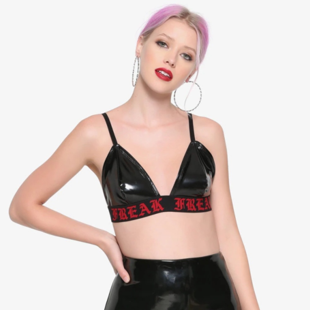 FREAK BLACK PVC FAUX LEATHER BRALETTE